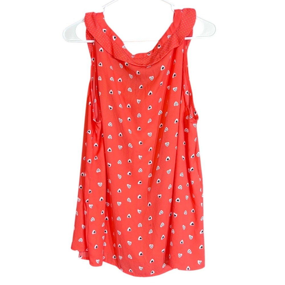 Disney Lauren Conrad Womens Size XXL Pink‎ Heart Print Sleeveless Blouse Ruffle - Picture 3 of 10